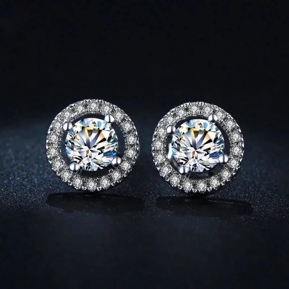 NEW Round Diamond Halo Stud Earrings
